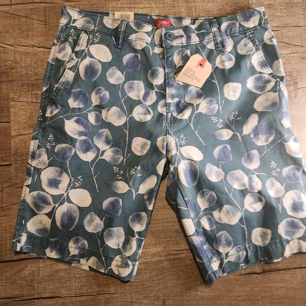 NWT Levi's XX Chino Shorts Teal With Leaves Stretch 32